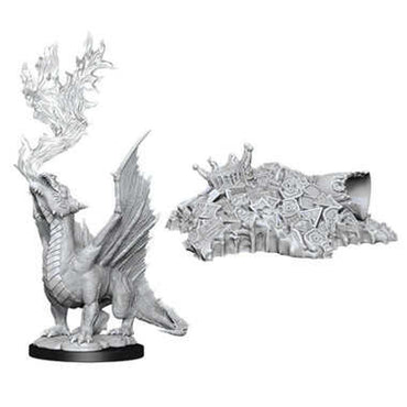 Unpainted D&D Miniature: Gold Dragon Wyrmling & Small Treasure Pile