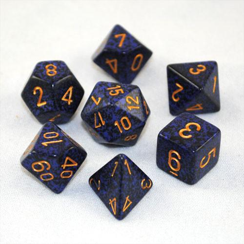 7CT SPECKLED POLY GOLDEN COBALT DICE SET