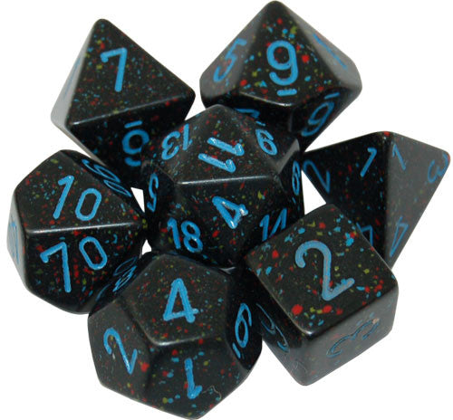 7CT SPECKLED POLY BLUE STARS DICE SET