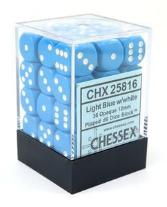 D6 -- 12MM OPAQUE DICE, LIGHT BLUE/WHITE, 36CT