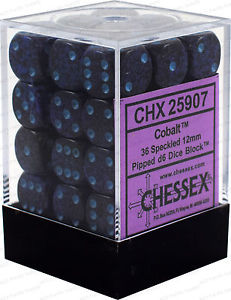 D6 -- 12MM SPECKLED DICE, COBALT, 36CT