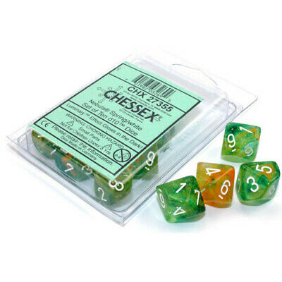 Set of Ten d10 Dice Nebula Luminary Spring/White