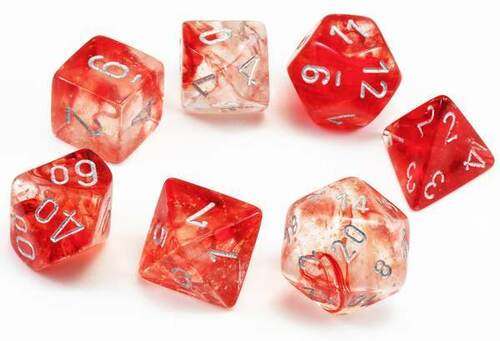 7CT POLYHEDRAL SET: NEBULA LUMINARY: RED W/SILVER