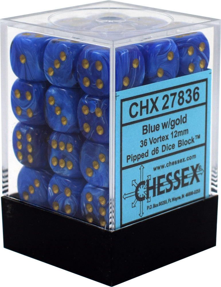 D6 -- 12MM VORTEX DICE, BLUE/GOLD, 36CT