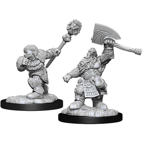 Unpainted Magic Miniature: Dwarf Fighter and Dwarf Cleric